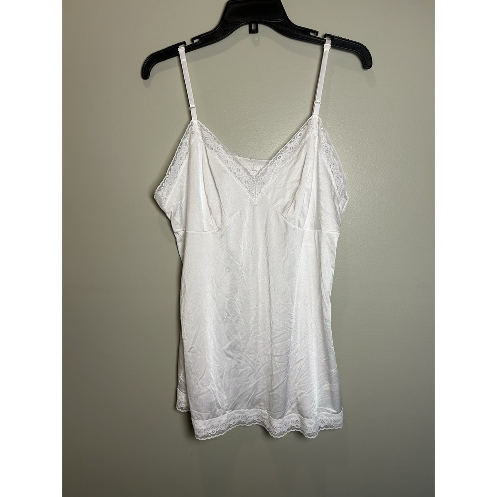 Vanity Fair Women's Size 40 White Lace Satin Cami slip Top Adjustable Straps EUC - Picture 1 of 11
